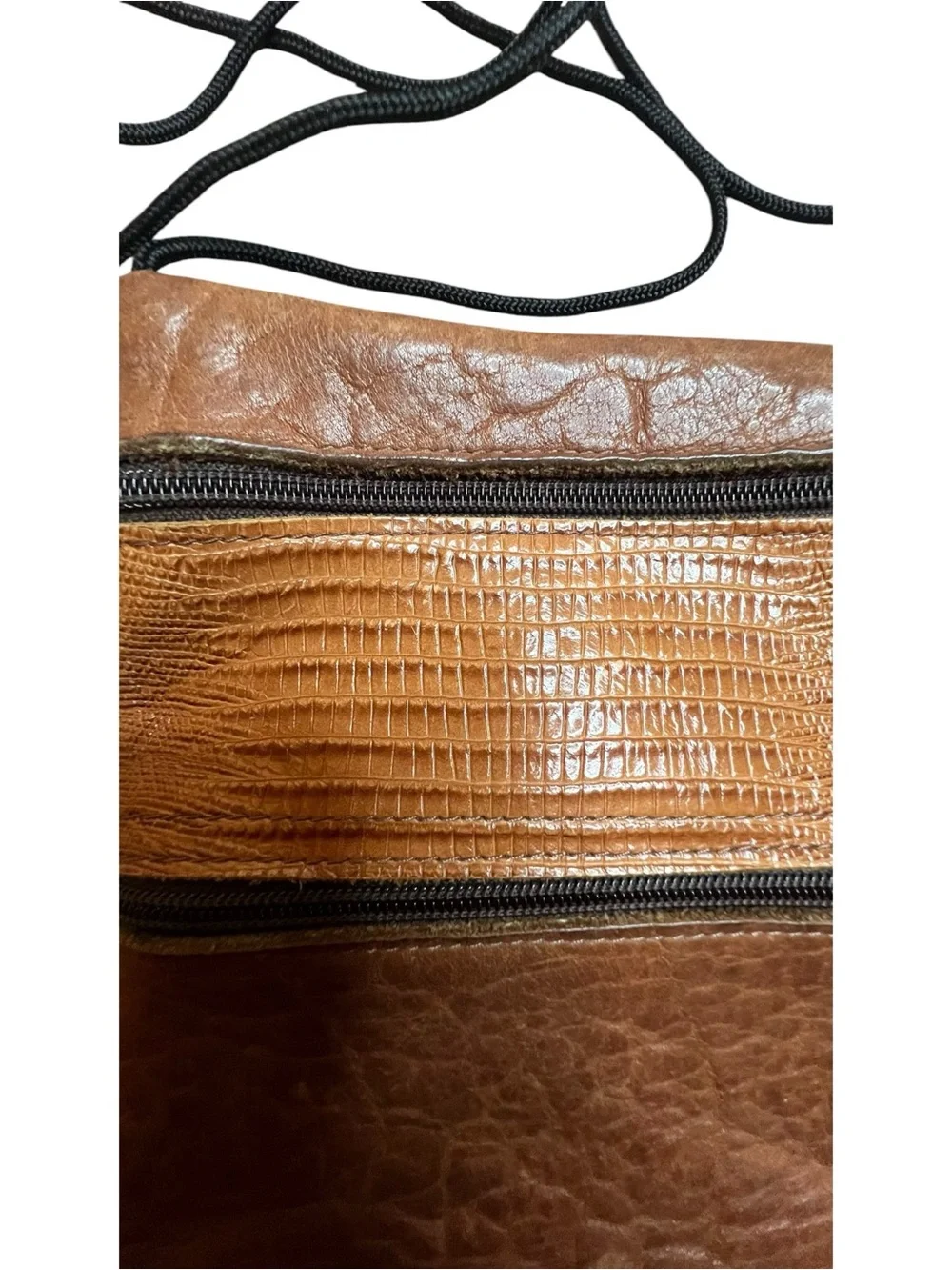 Genuine Leather Brown Textured Crossbody Bag Multi Zip Organizer 9x6